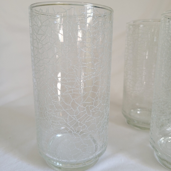 Set of 4 Vintage White Crackle Glass Highball Tall Glasses Approx 5.5x2.75" - Picture 5 of 6